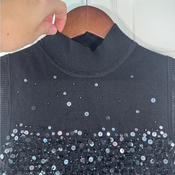 Elisa Landri Black Knit Beaded Sweater Tank Mock Neck Made in Italy Size Small - Picture 4 of 9
